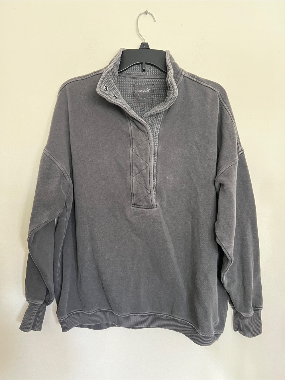 aerie Mens/Women’s Washed Gray Zip-Quarter Pullover Sweater